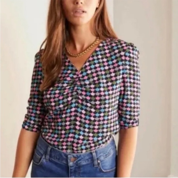 Boden Tops - Boden Jemima Navy Shadow Scallop Ruched Top Blouse Size 14